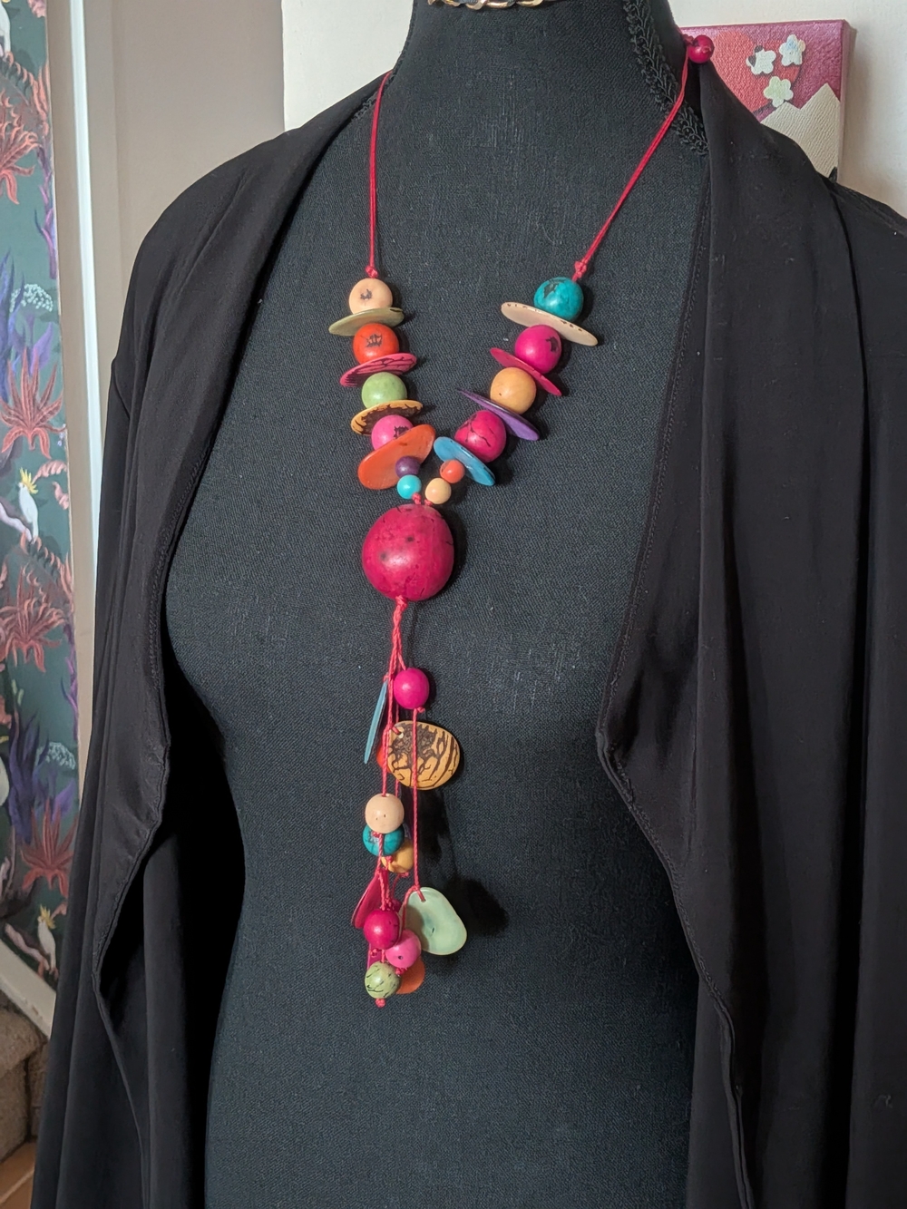 VTG Boho Tagua Nut Statement Necklace Vegetable Ivory Colorful Eco-Friendly